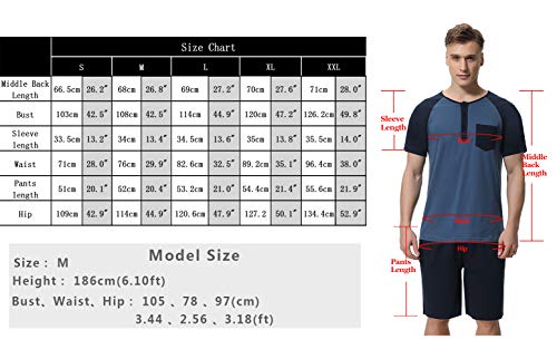Aibrou Pijama Hombre Verano Corto Algodón Set,Pijama Causal Manga Corta 2 Piezas,Camiseta y Pantalones Cortos Cómodo y Transpirable Ropa de Dormir S-XXL