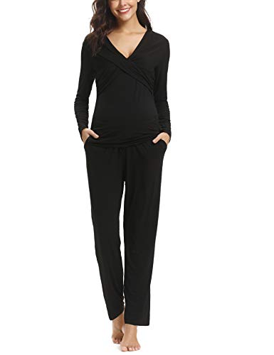 Aibrou Pijama Lactancia Invierno de Manga Larga Pijamas Premamá Embarazadas Algodón Conjunto de Maternidad para Mujer