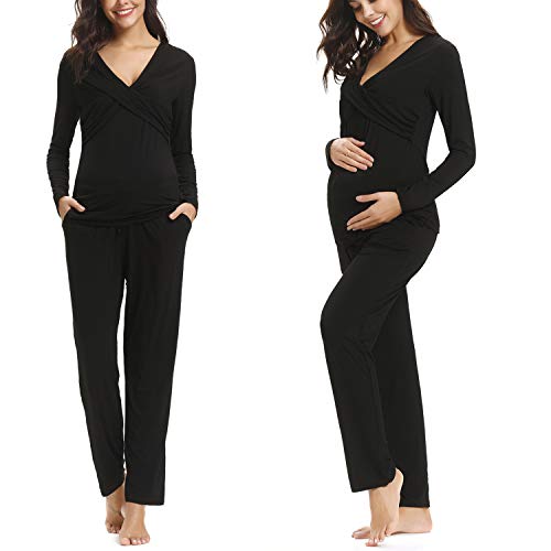 Aibrou Pijama Lactancia Invierno de Manga Larga Pijamas Premamá Embarazadas Algodón Conjunto de Maternidad para Mujer