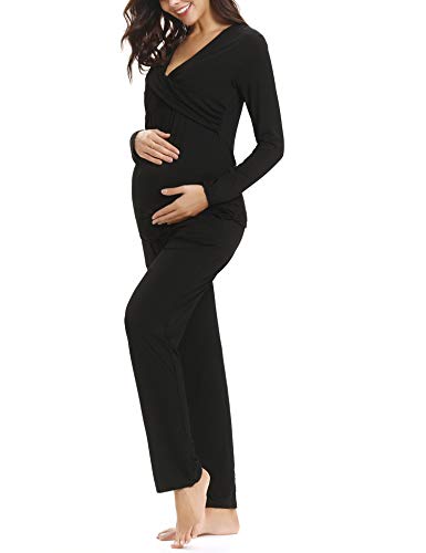 Aibrou Pijama Lactancia Invierno de Manga Larga Pijamas Premamá Embarazadas Algodón Conjunto de Maternidad para Mujer