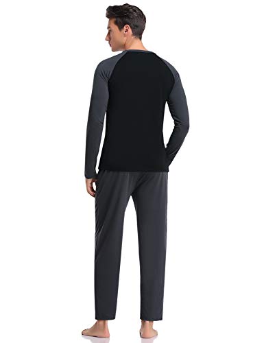 Aibrou Pijamas Hombre Invierno Manga Larga Conjuntos de Pijama para Hombre Algodón Ropa de Domir 2 Piezas Pantalones Largo