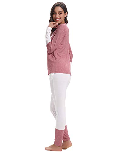 Aibrou Pijamas Mujer Algodón Invierno 2 Piezas,Ropa de Casa Dormir Casual Camiseta y Pantalones Largo Conjuntos Suave y Comodo S-XXL