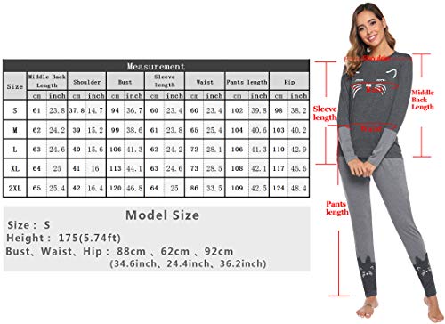 Aibrou Pijamas Mujer Algodón Invierno 2 Piezas,Ropa de Casa Dormir Casual Camiseta y Pantalones Largo Conjuntos Suave y Comodo S-XXL