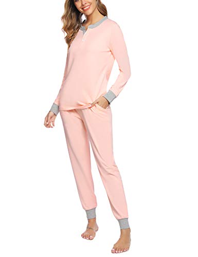 Aibrou Pijamas Mujer Invierno de Algodón Mangas Larga Conjunto Camiseta y Pantalones Largo Ropa de Casa 2 Piezas