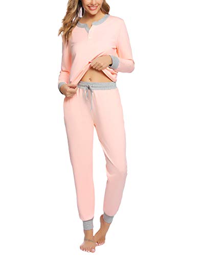 Aibrou Pijamas Mujer Invierno de Algodón Mangas Larga Conjunto Camiseta y Pantalones Largo Ropa de Casa 2 Piezas