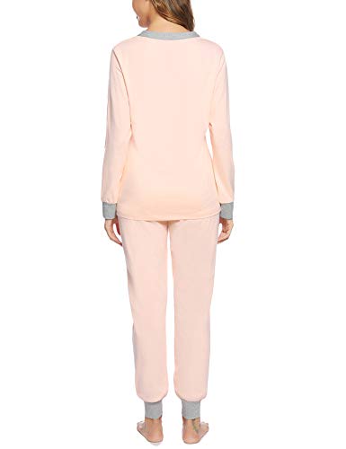 Aibrou Pijamas Mujer Invierno de Algodón Mangas Larga Conjunto Camiseta y Pantalones Largo Ropa de Casa 2 Piezas