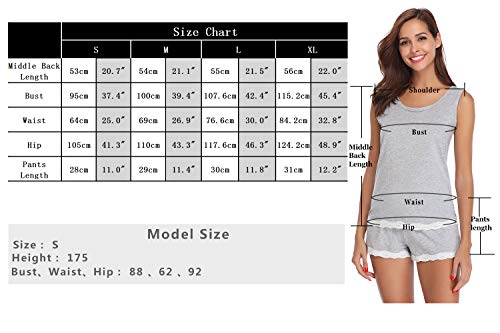 Aibrou Pijamas para Mujer Verano Corto Ropa de Domir de Algodon Manga Corta Camisetas sin Mangas y Pantalones Cortos Dos Piezas