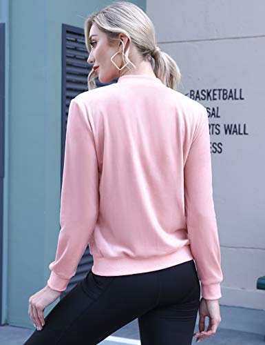 Aibrou Sudadera Terciopelo con Cremallera para Mujer,Chaqueta Chándal Terciopelo,Abrigo Deportiva de Manga Larga con Cuello Alto, Tops sin Sombrero,Corredores,Pijamas (Rosado, L)