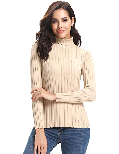Aibrou Suéter de Cuello Alto para Mujer, Jersey Cuello Alto Manga Larga Mujer Primavera y Otoño （  Albaricoque ， XL ）