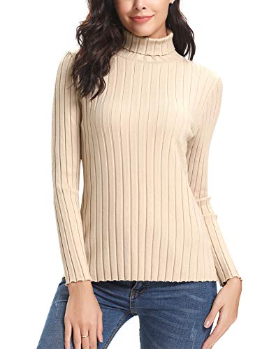 Aibrou Suéter de Cuello Alto para Mujer, Jersey Cuello Alto Manga Larga Mujer Primavera y Otoño （  Albaricoque ， XL ）