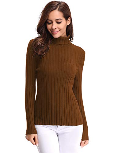 Aibrou Suéter de Cuello Alto para Mujer, Jersey Cuello Alto Manga Larga Mujer Primavera y Otoño （  Marrón ， S ）