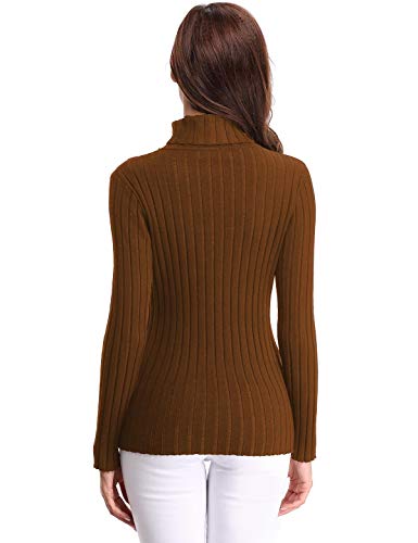 Aibrou Suéter de Cuello Alto para Mujer, Jersey Cuello Alto Manga Larga Mujer Primavera y Otoño （  Marrón ， S ）