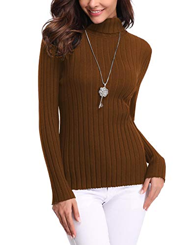 Aibrou Suéter de Cuello Alto para Mujer, Jersey Cuello Alto Manga Larga Mujer Primavera y Otoño （  Marrón ， S ）