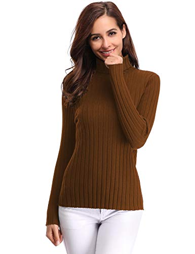 Aibrou Suéter de Cuello Alto para Mujer, Jersey Cuello Alto Manga Larga Mujer Primavera y Otoño （  Marrón ， S ）