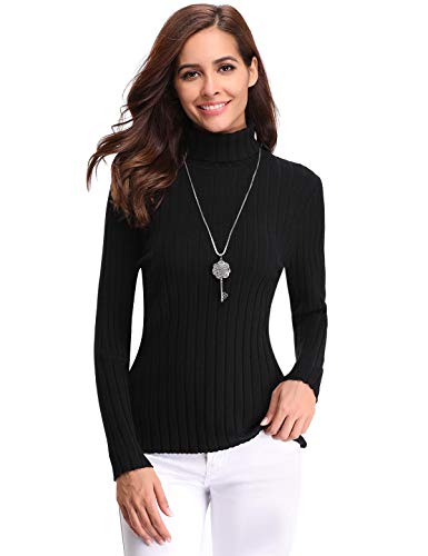 Aibrou Suéter de Cuello Alto para Mujer, Jersey Cuello Alto Manga Larga Mujer Primavera y Otoño （  Negro ， L ）