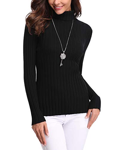 Aibrou Suéter de Cuello Alto para Mujer, Jersey Cuello Alto Manga Larga Mujer Primavera y Otoño （  Negro ， L ）