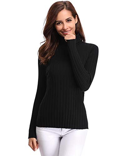 Aibrou Suéter de Cuello Alto para Mujer, Jersey Cuello Alto Manga Larga Mujer Primavera y Otoño （  Negro ， S ）