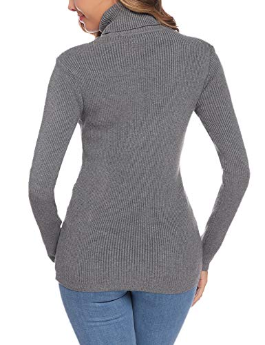 Aibrou Suéter de Cuello Alto para Mujer, Sólido Ligero y Elásticas Suaves Géneros de Punto de Manga Larga Suéter Jumper  Gris XL