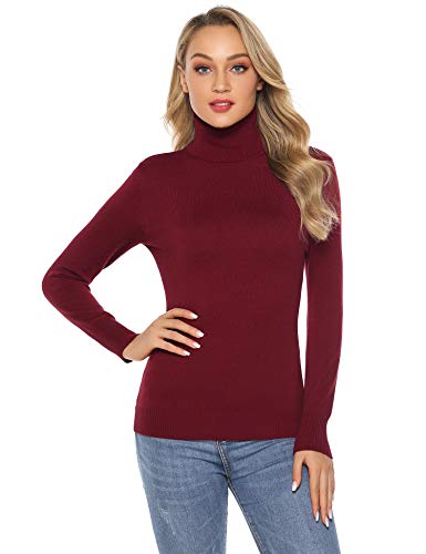 Aibrou Suéter de Manga Larga para Mujer, Jersey de Cuello Alto y Jersey de Cuello Alto Liso Suave y elástico Suave(1# Vino Rojo XXL)