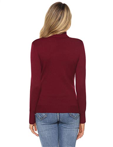 Aibrou Suéter de Manga Larga para Mujer, Jersey de Cuello Alto y Jersey de Cuello Alto Liso Suave y elástico Suave(1# Vino Rojo XXL)