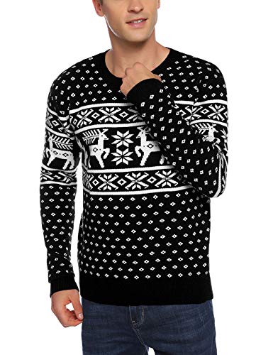 Aibrou Suéter de Navidad para Familia,Jersey de Copos de Nieve de Renos navideños para Mujer Hombre,Jersey Pullover de Punto Vintage de Inviernno Manga Larga para Niño Niña (1# Papá Negro S)