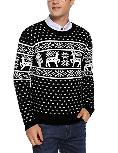 Aibrou Suéter de Navidad para Familia,Jersey de Copos de Nieve de Renos navideños para Mujer Hombre,Jersey Pullover de Punto Vintage de Inviernno Manga Larga para Niño Niña (1# Papá Negro S)