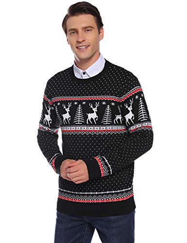 Aibrou Suéter de Navidad para Familia,Jersey Pullover de Punto de Copos de Nieve de Renos,Suéter de Navidad Invierno para Unisex Hombre/Mujer/Chicos/niñas (1# Papá Negro XXL)