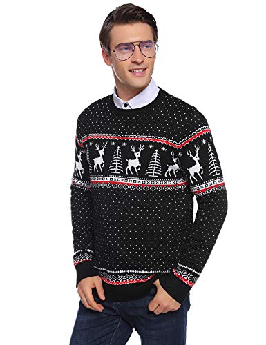 Aibrou Suéter de Navidad para Familia,Jersey Pullover de Punto de Copos de Nieve de Renos,Suéter de Navidad Invierno para Unisex Hombre/Mujer/Chicos/niñas (1# Papá Negro XXL)