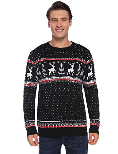 Aibrou Suéter de Navidad para Familia,Jersey Pullover de Punto de Copos de Nieve de Renos,Suéter de Navidad Invierno para Unisex Hombre/Mujer/Chicos/niñas (1# Papá Negro XXL)