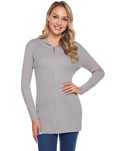 Aibrou Suéter de Punto para Mujer,Rayas Cardigan con Capucha y Cremallera,Chaqueta Punto Manga Larga