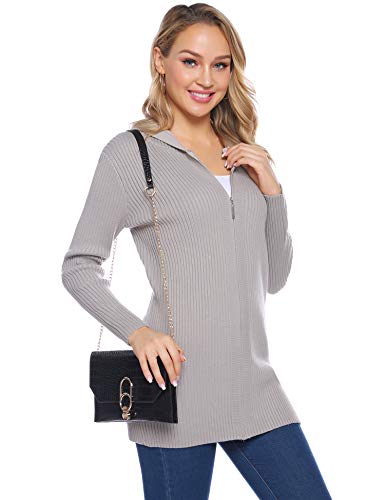 Aibrou Suéter de Punto para Mujer,Rayas Cardigan con Capucha y Cremallera,Chaqueta Punto Manga Larga