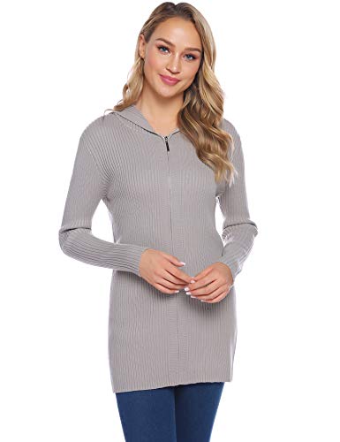 Aibrou Suéter de Punto para Mujer,Rayas Cardigan con Capucha y Cremallera,Chaqueta Punto Manga Larga