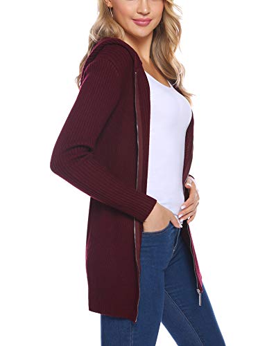 Aibrou Suéter de Punto para Mujer,Rayas Cardigan con Capucha y Cremallera,Chaqueta Punto Manga Larga