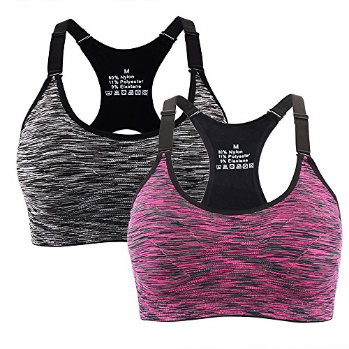Aibrou Sujetador Deporte Mujer con Relleno Elastico y Transpirable Sujetadores Deportivo Gimnasio Yoga Fitness Ejercicio(XL, Morado/Negro)
