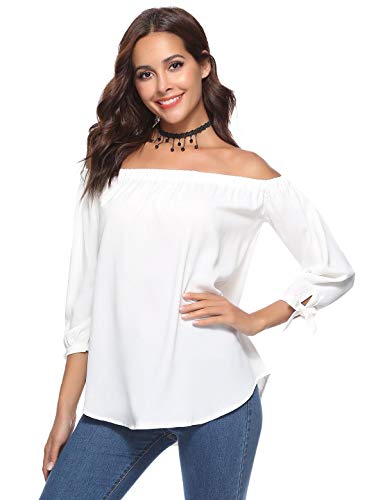Aibrou Women's Off The Shoulder Shirt, 3/4 Sleeve Casual Blouses Top T-Shirt Dress Tunic Swing Style