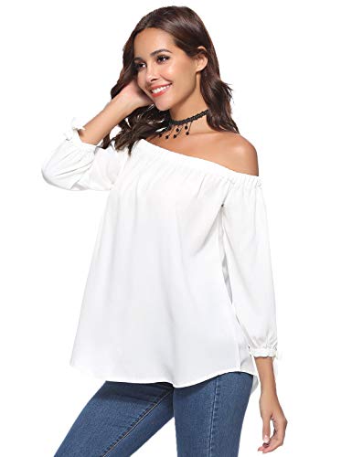 Aibrou Women's Off The Shoulder Shirt, 3/4 Sleeve Casual Blouses Top T-Shirt Dress Tunic Swing Style