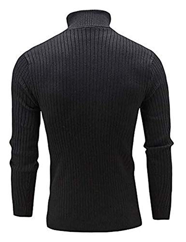 Aideaone Jersey de punto para hombre, cuello alto, cálido, básico, cuello alto Negro M
