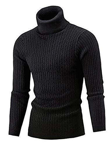 Aideaone Jersey de punto para hombre, cuello alto, cálido, básico, cuello alto Negro M