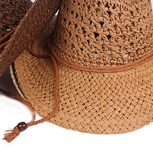 AIEOE - Sombrero de Paja Hombre Mujer Unisex Cowboy Hecho a Mano Traje de Sombrero Vaquero del Sol para Playa Verano Gorra de Jazz Western Hat