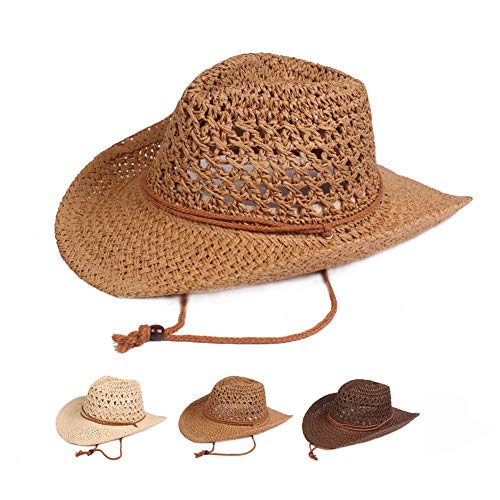 AIEOE - Sombrero de Sol de Paja Cowboy Hecho a Mano Traje de Sombrero Vaquero Fresca Gorra de Jazz Western Hat Headwear Unisex para Playa Verano