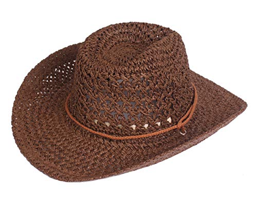 AIEOE - Sombrero de Sol de Paja Cowboy Hecho a Mano Traje de Sombrero Vaquero Fresca Gorra de Jazz Western Hat Headwear Unisex para Playa Verano