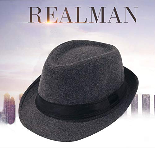AIEOE - Sombrero Hombre Boda Panamá Jazz con ala Ancha Gorro de Copa Fieltro Disfraz Trilby Hat Adulto Caballeros Sombrero Invierno Cálido para Fiesta Viaje - Gris