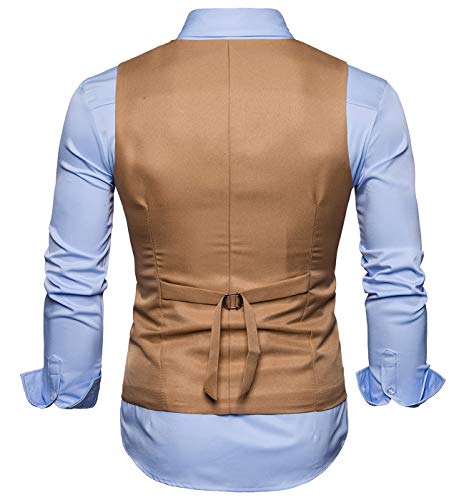 AIEOE - Traje Hombre sin Mangas Chaleco Blazers de Estilo Negocio para Boda Fiesta Chaqueta Elegante de Doble Botonadura para Hombres - Caqui-ES 48-52