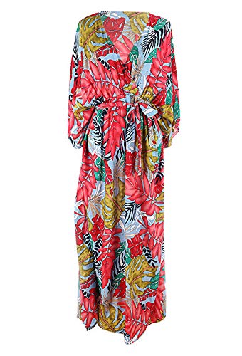 AiJump Vestido Estampado de Playa Pareo Maxi Kaftan de Algodón Bañador Cover Up para Mujer