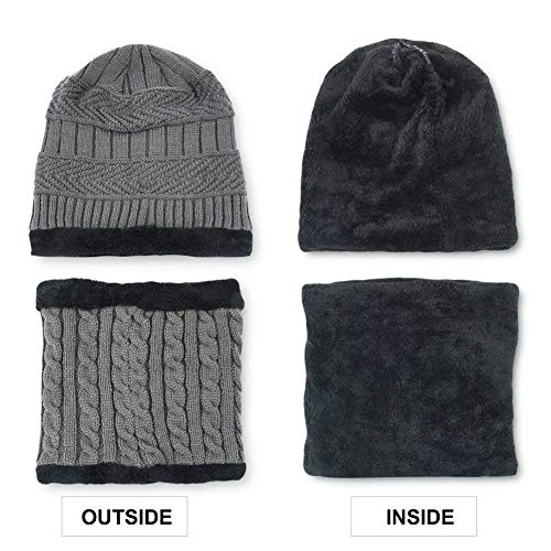 Aisprts Gorro Invierno con Bufanda, Calentar Sombreros Gorras Beanie de Punto Para Hombre Mujer (Gris)