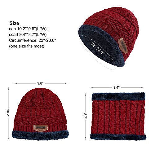 Aisprts Gorro Invierno con Bufanda, Calentar Sombreros Gorras Beanie de Punto para Hombre Mujer (Rojo)