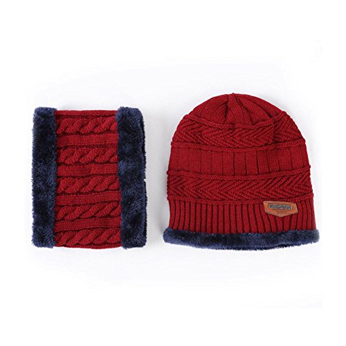 Aisprts Gorro Invierno con Bufanda, Calentar Sombreros Gorras Beanie de Punto para Hombre Mujer (Rojo)