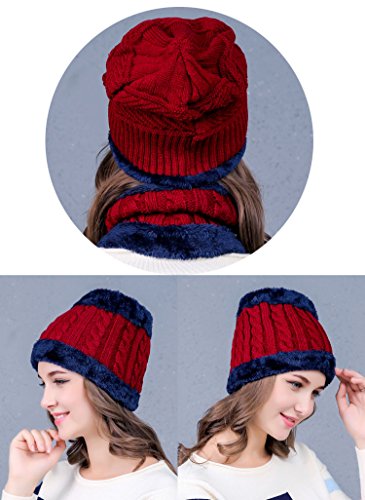 Aisprts Gorro Invierno con Bufanda, Calentar Sombreros Gorras Beanie de Punto para Hombre Mujer (Rojo)