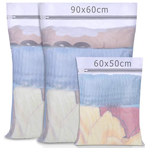 AJOXEL Bolsa Lavadora, Juego de 3 Grandes Bolsa de Lavandería, Bolsas para Lavadora con Cremallera Bolsas para la Colada para Ropa Interior,Calcetines,Ropa Delicada,Toallas, Mantas, Juguetes