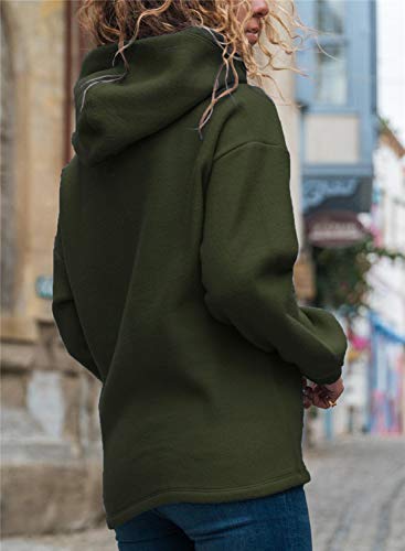 Ajpguot Mujer Sudaderas con Capucha Manga Larga Tops Jerséis Moda Suéter Blusas Color Sólido Otoño Invierno (M, Verde Militar)